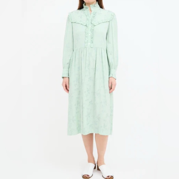 Raquel Allegra Luna Ruffle Neo Victorian Poet Dress Mint Green 3 - Picture 1 of 8